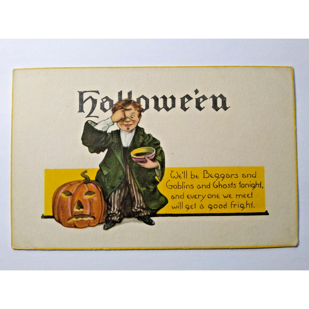 Nash Halloween Postcard Vintage Series 38 Wizard Warlock Goblins Ghosts Poem